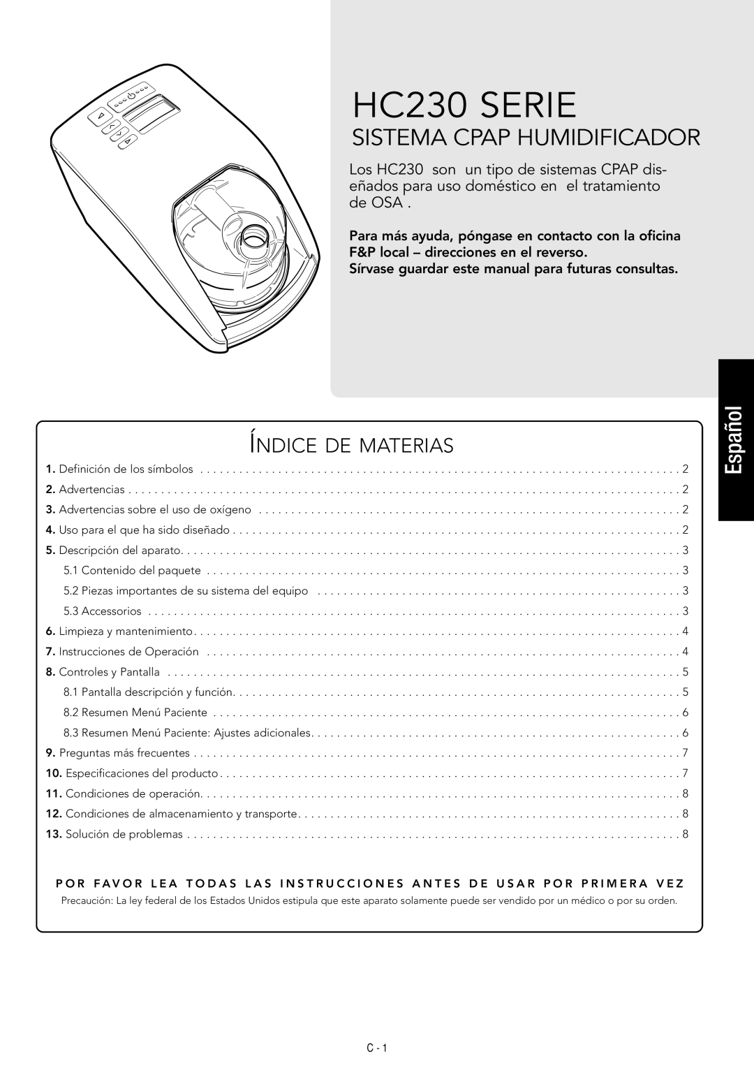 Fisher & Paykel manual HC230 Serie 