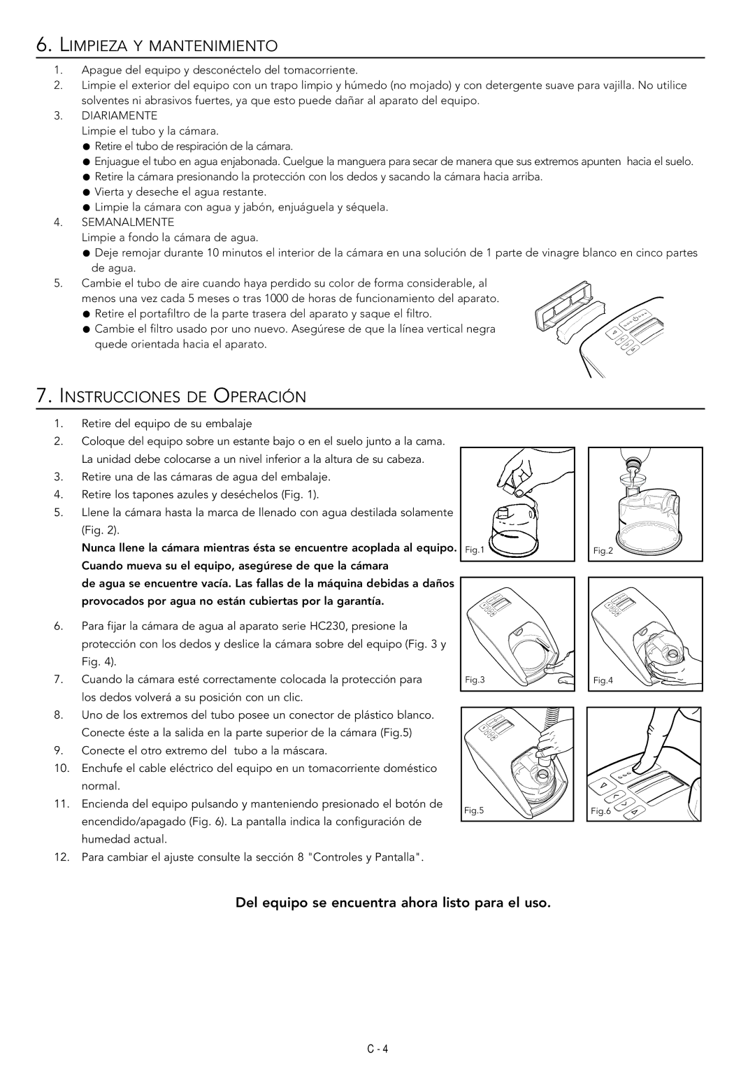 Fisher & Paykel HC230 manual Limpieza Y Mantenimiento, Instrucciones DE Operación, Diariamente, Semanalmente 