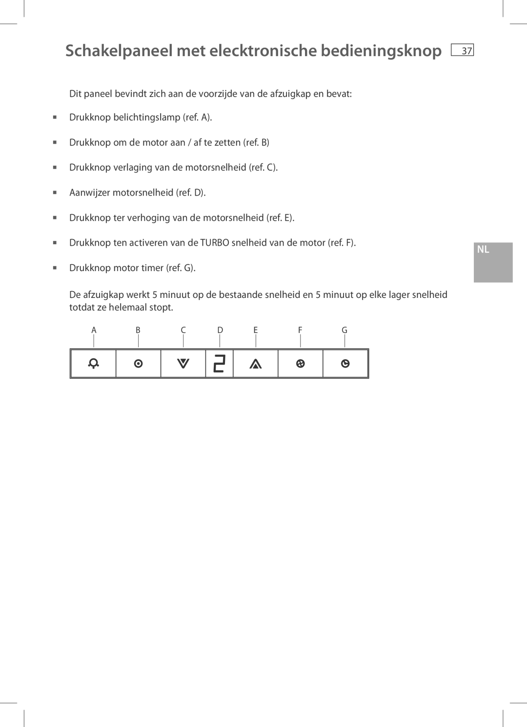 Fisher & Paykel HC90CGX1, HC60CGX1 installation instructions Schakelpaneel met elecktronische bedieningsknop 