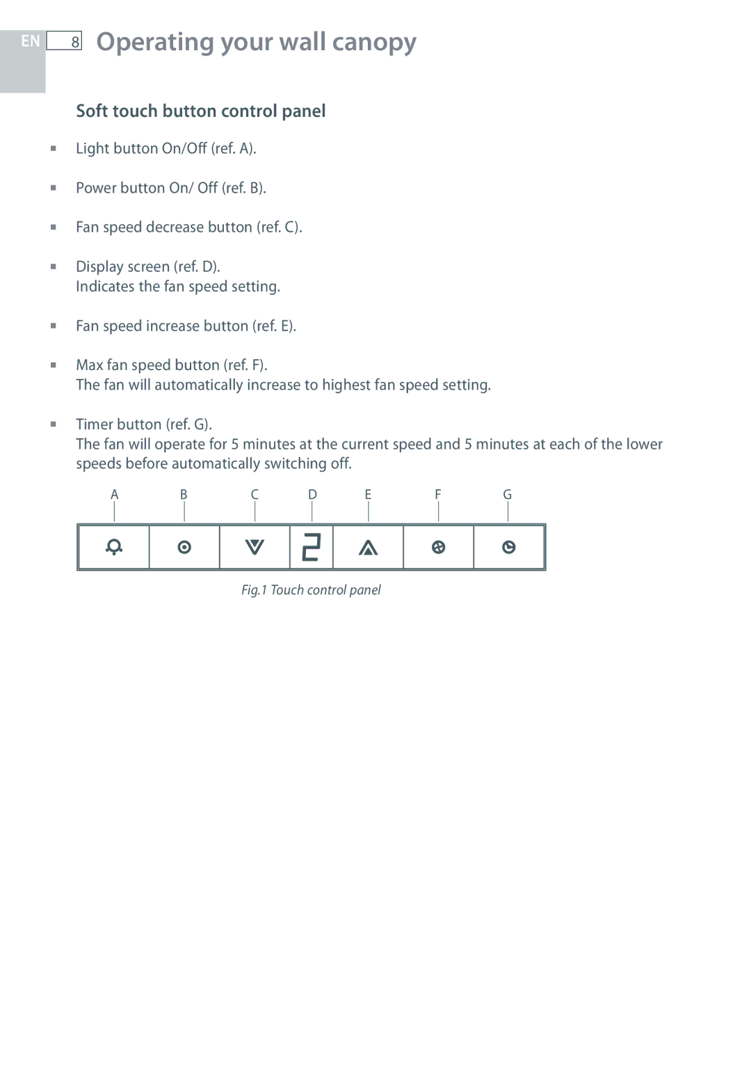 Fisher & Paykel HC60CGX1 installation instructions Operating your wall canopy, Soft touch button control panel 