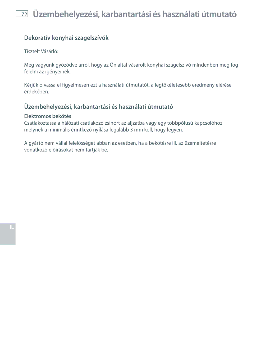 Fisher & Paykel HC60CGX1 Dekoratív konyhai szagelszívók, Üzembehelyezési, karbantartási és használati útmutató 