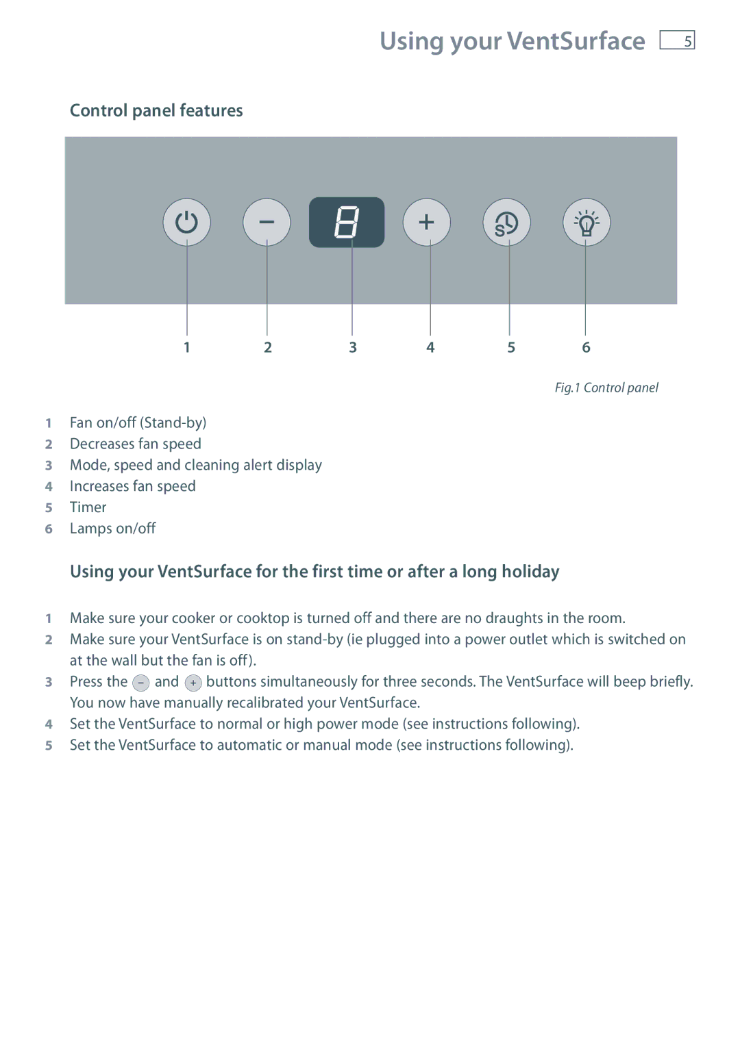 Fisher & Paykel HC90 manual Using your VentSurface, Control panel features 