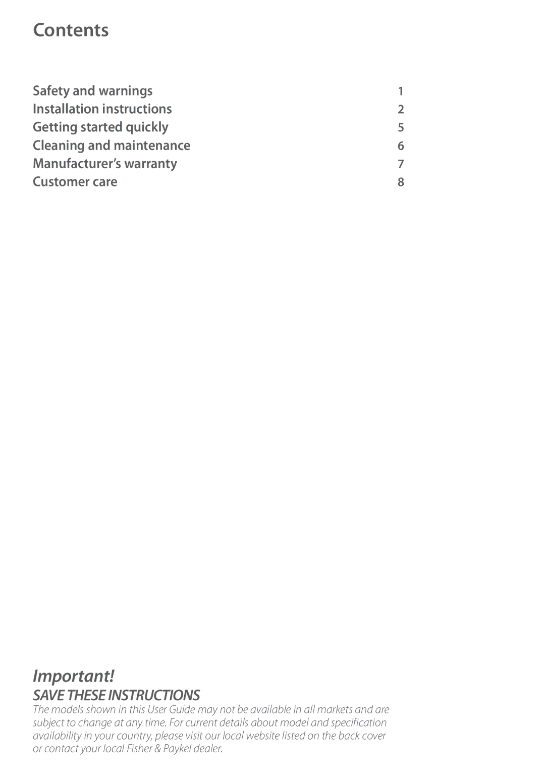 Fisher & Paykel HC90DMB1, HC90DXB1 installation instructions Contents 