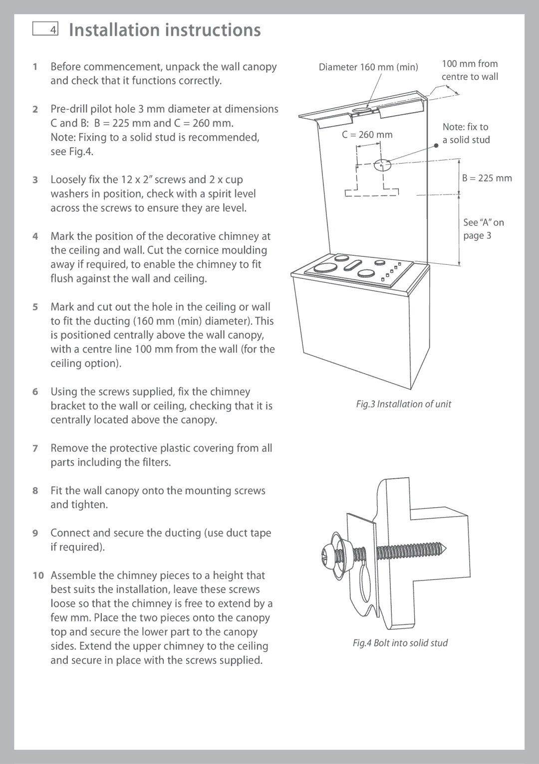 Fisher & Paykel HC90DMB1, HC90DXB1 installation instructions Installation of unit 