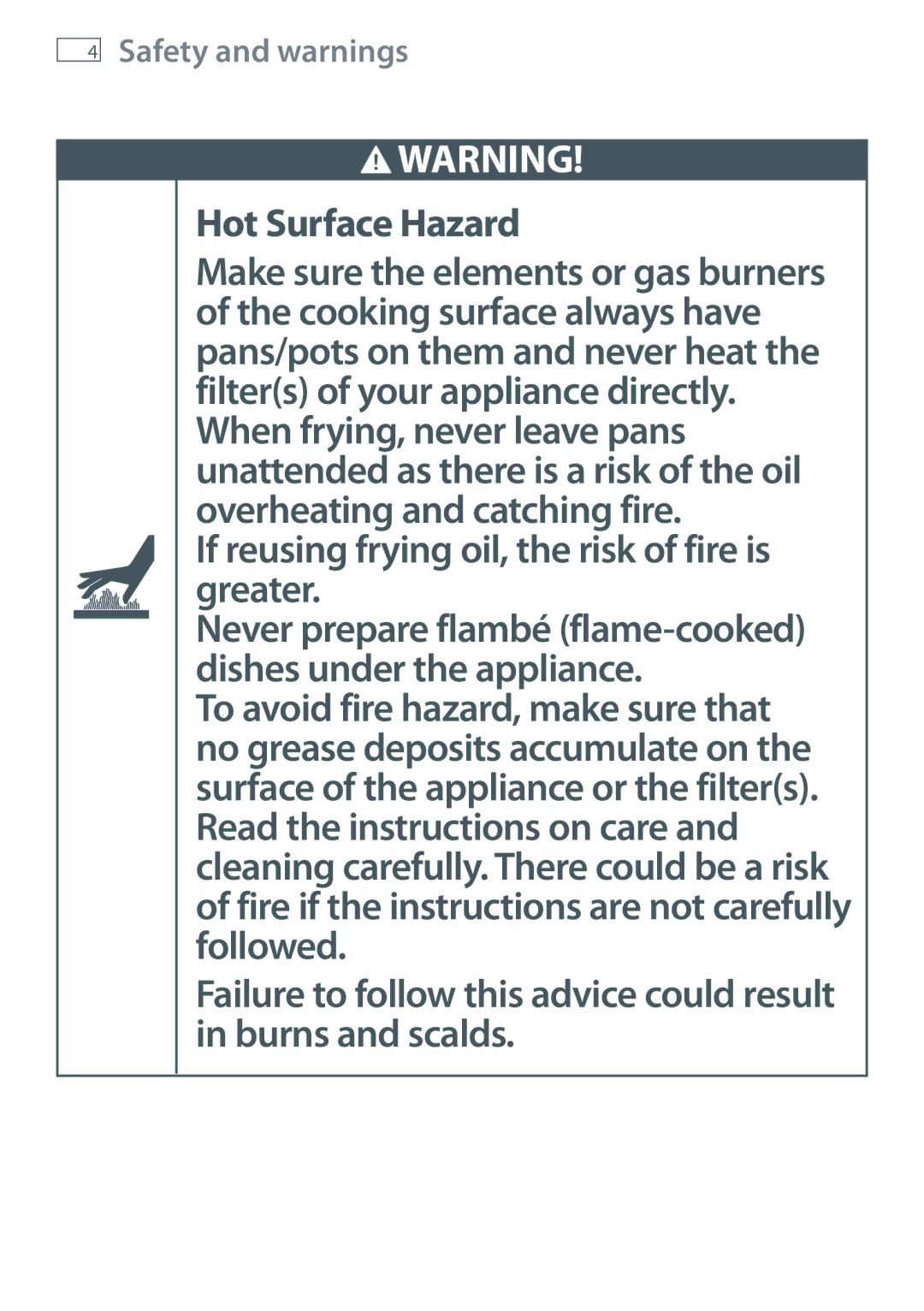 Fisher & Paykel HI120, HC90 manual Hot Surface Hazard 