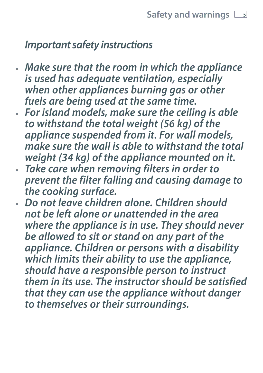 Fisher & Paykel HC90, HI120 manual Important safety instructions 