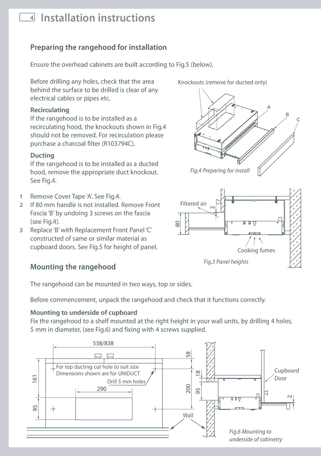 Fisher & Paykel HS60CSRM1, HS60CSRX1, HS60CSRW1 Preparing the rangehood for installation, Recirculating, Ducting 