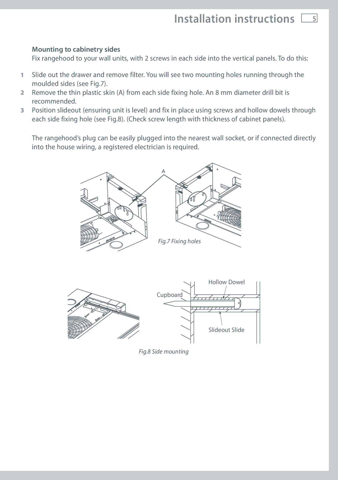 Fisher & Paykel HS60CSRX1, HS60CSRM1, HS60CSRW1 Installation instructions, Mounting to cabinetry sides 