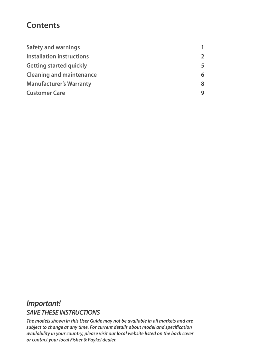 Fisher & Paykel HS60CSX3, HS60CSRX3, HS90CIWX3, HS90CSX3, HS60CIWX3 installation instructions Contents 