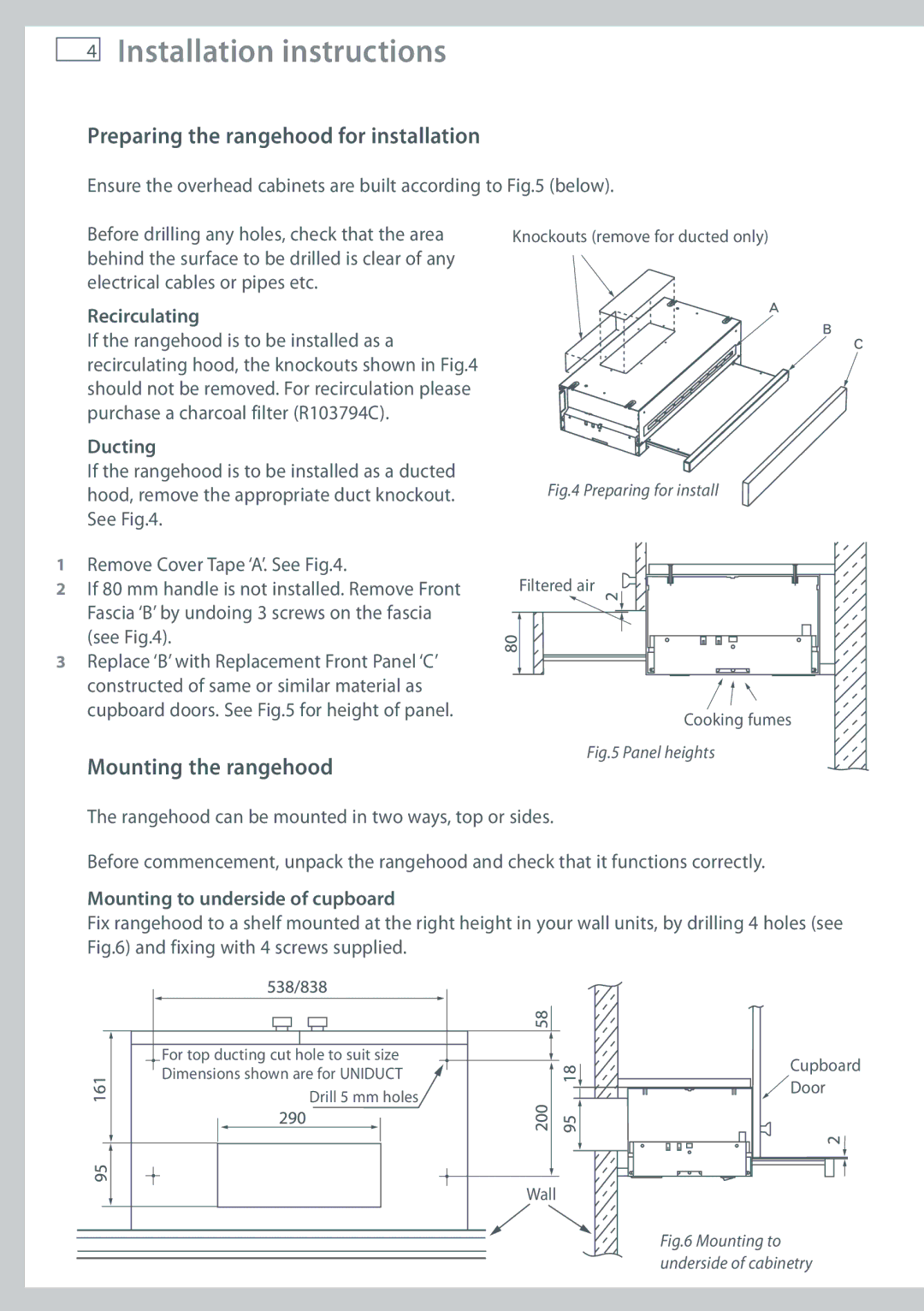 Fisher & Paykel HS60CIW1, HS60CSX1, HS60CSW1, HS60CIX1 Preparing the rangehood for installation, Recirculating, Ducting 