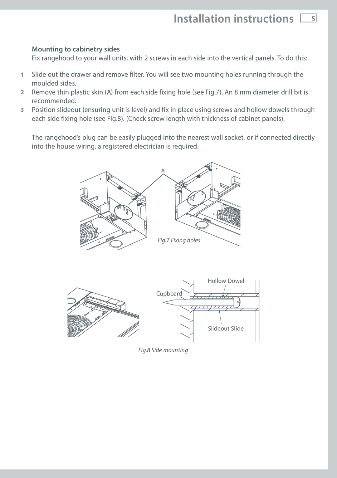 Fisher & Paykel HS60CIX1, HS60CSX1, HS60CSW1, HS60CIW1 Installation instructions, Mounting to cabinetry sides 