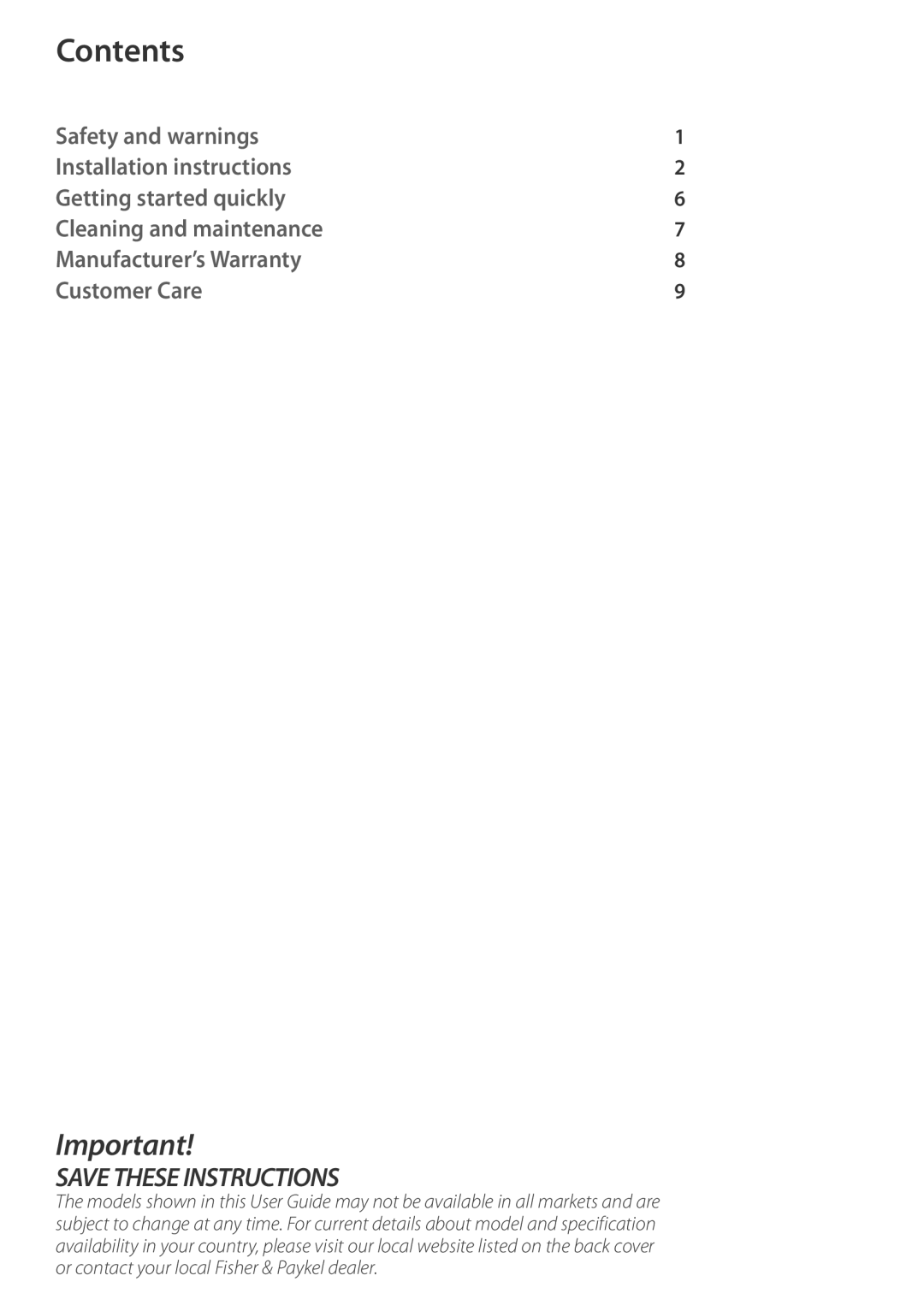 Fisher & Paykel HS60CSW2, HS60CSX2, HS60CSRW2, HS60CSRX2, HS60CIW2, HS60CIX2, HS90CSX2 installation instructions Contents 