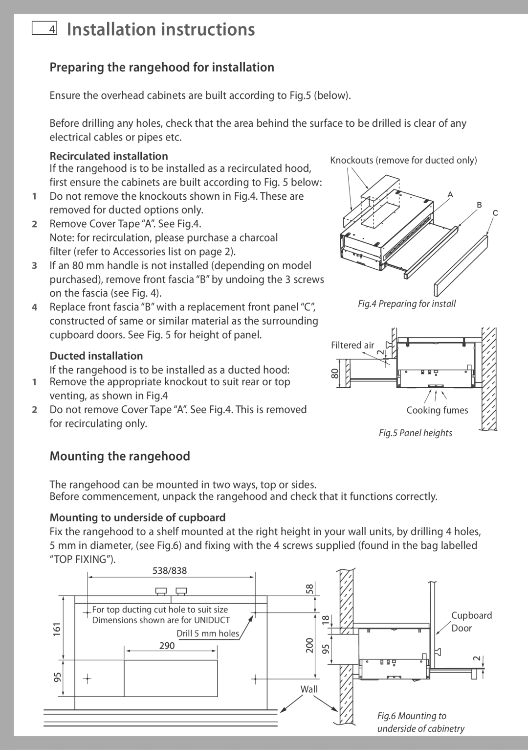 Fisher & Paykel HS90CSX2 Preparing the rangehood for installation, Mounting the rangehood, Recirculated installation 