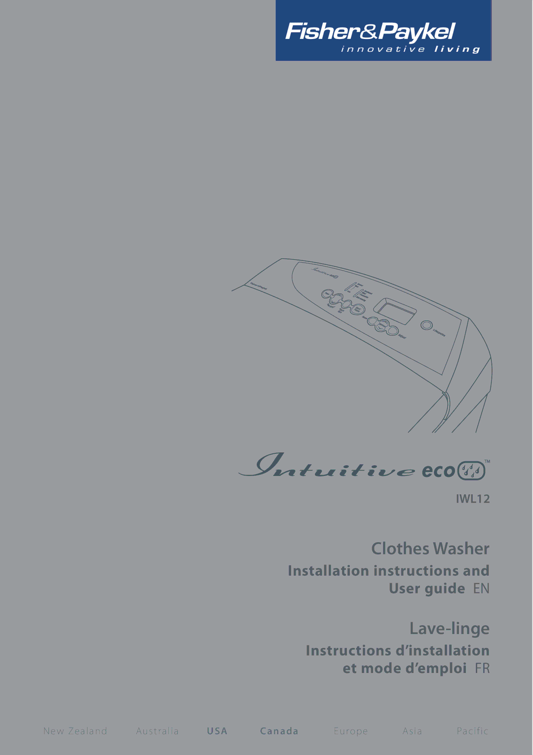 Fisher & Paykel IWL12 installation instructions Clothes Washer 