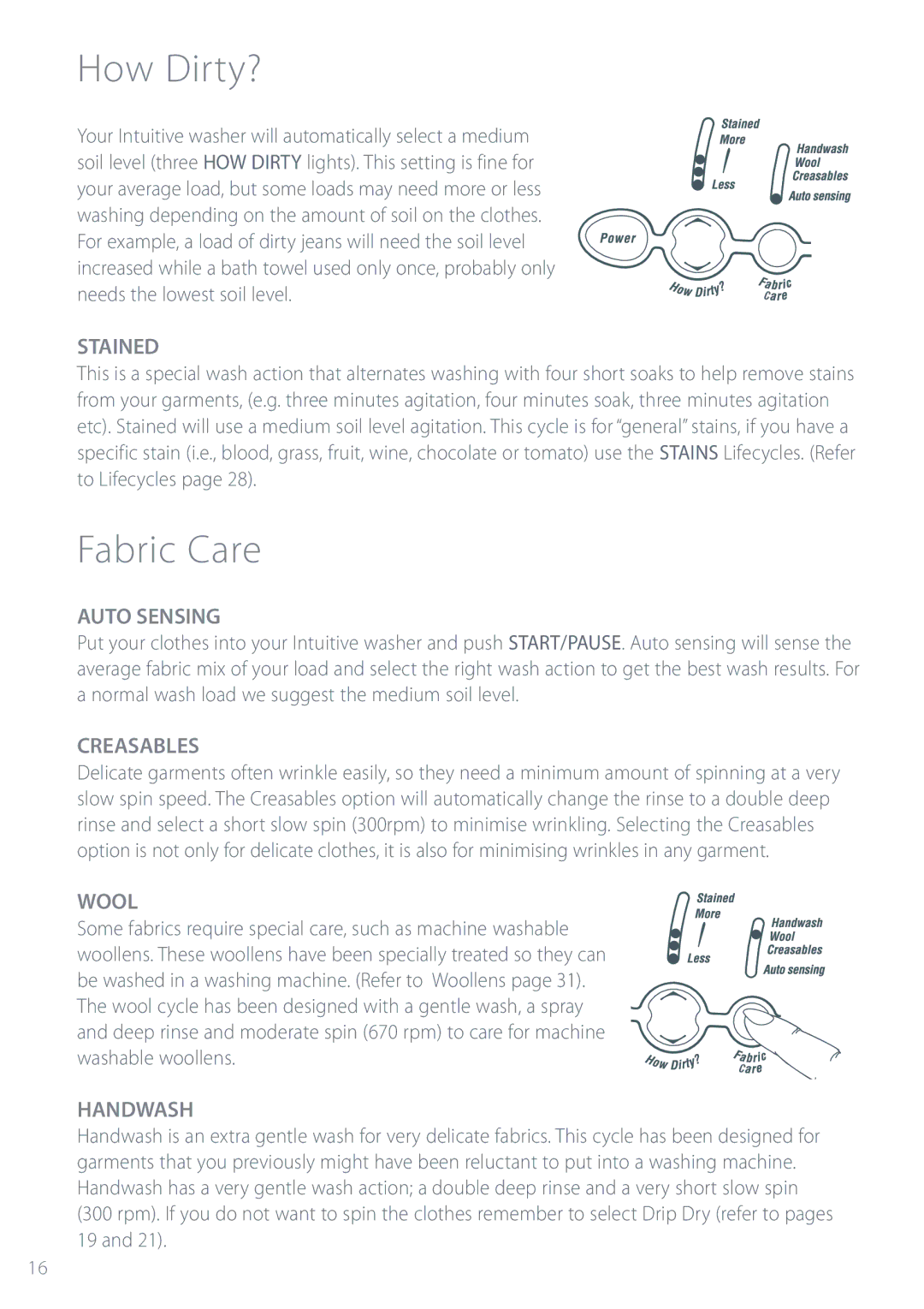 Fisher & Paykel IWL12 installation instructions How Dirty?, Fabric Care 