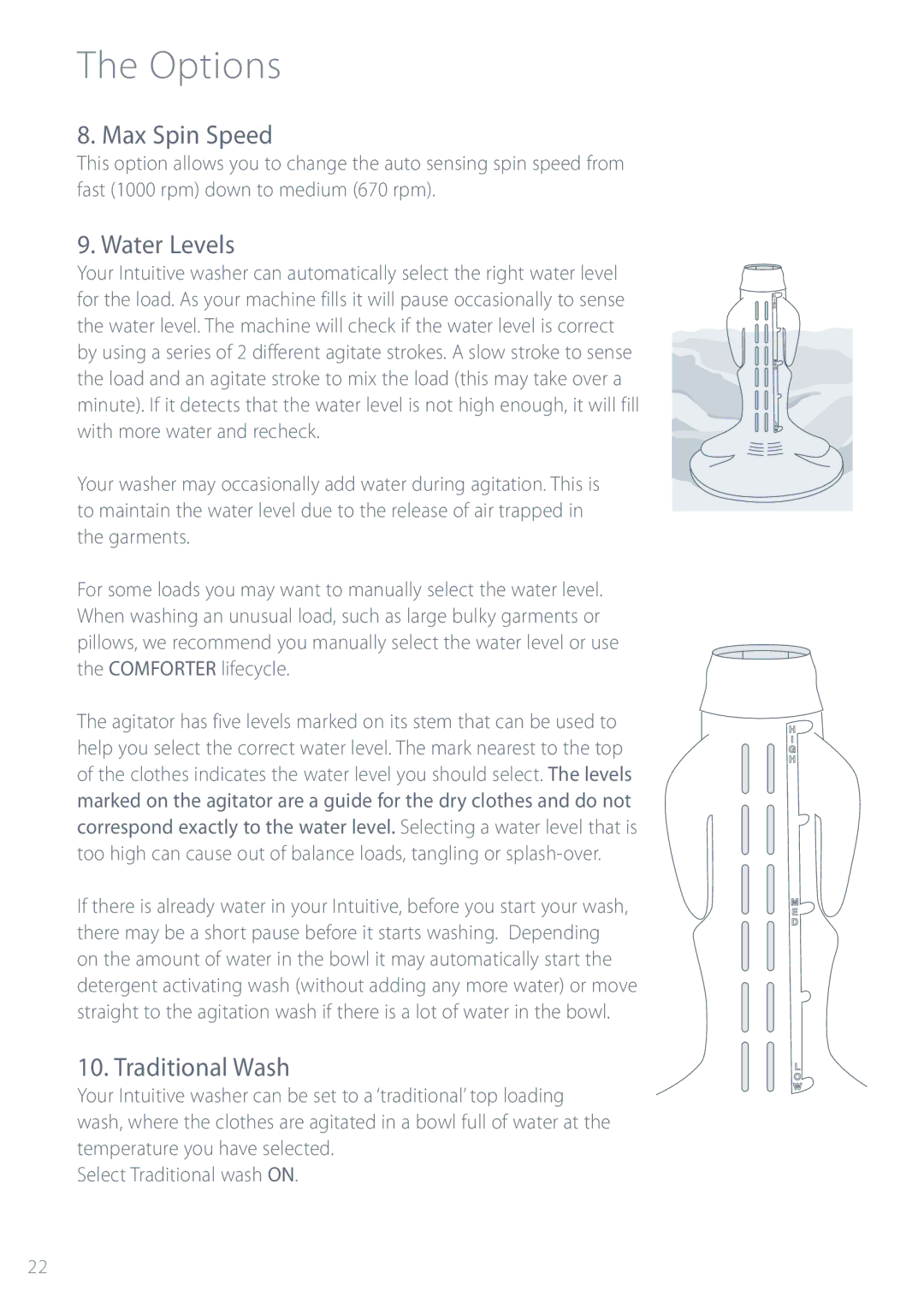 Fisher & Paykel IWL12 installation instructions Max Spin Speed, Water Levels, Traditional Wash 