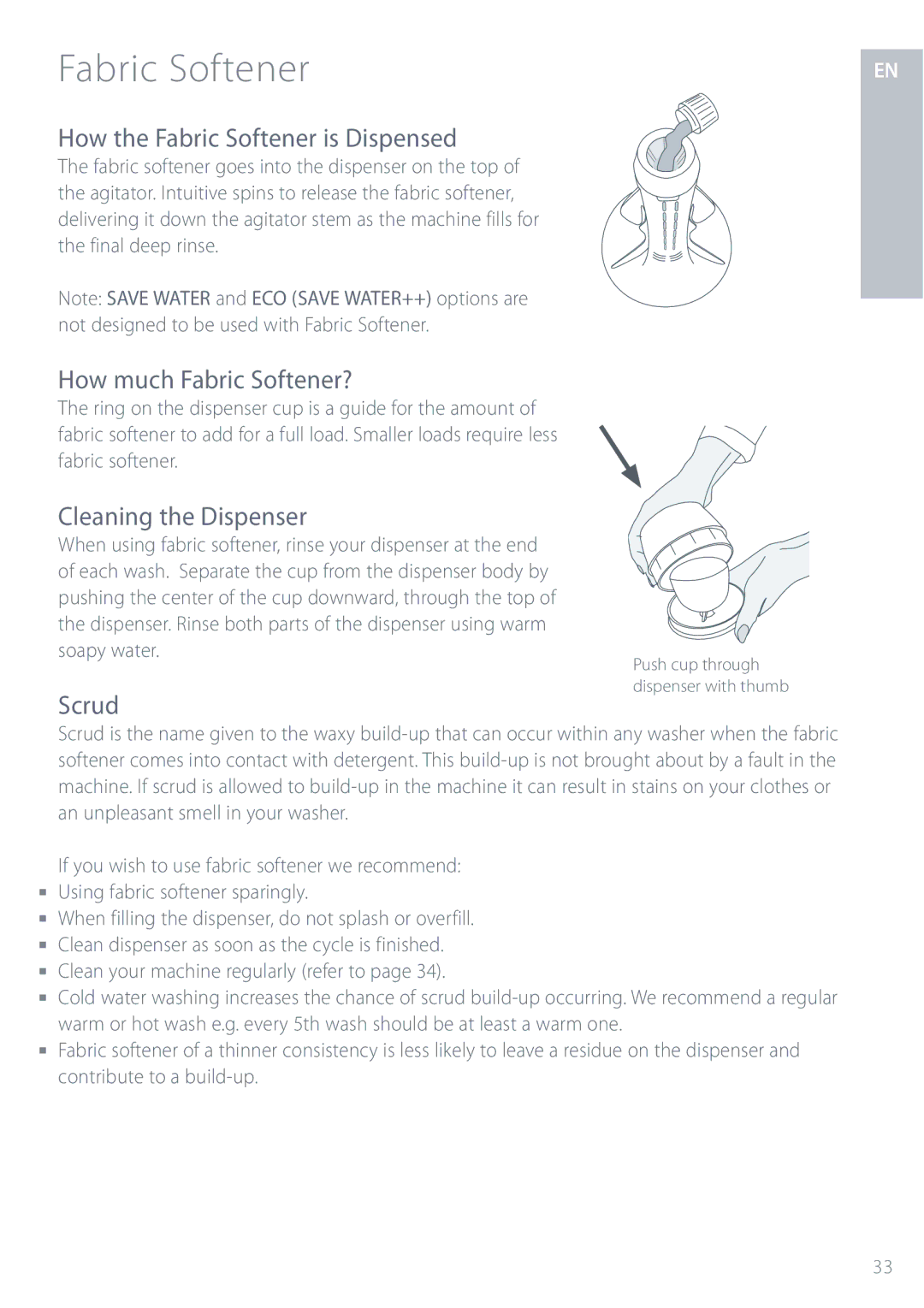 Fisher & Paykel IWL12 How the Fabric Softener is Dispensed, How much Fabric Softener?, Cleaning the Dispenser, Scrud 