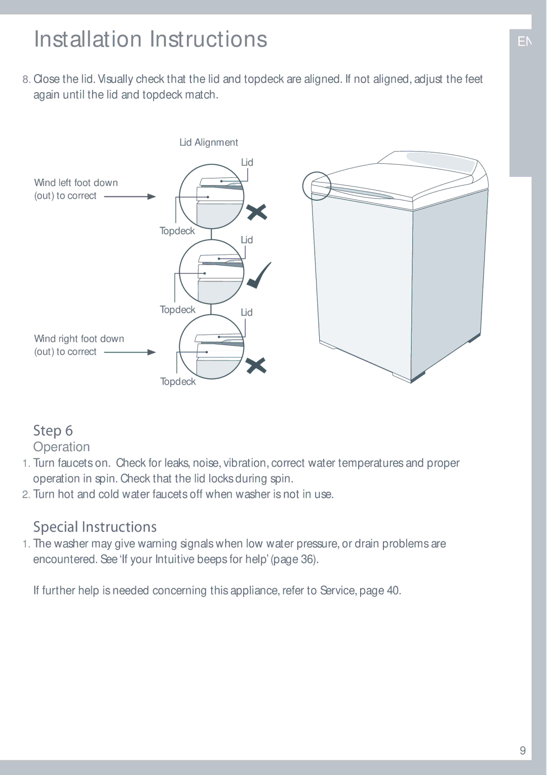 Fisher & Paykel IWL12 installation instructions Special Instructions, Operation 