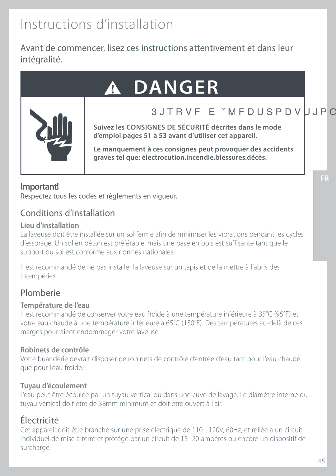 Fisher & Paykel IWL16 manual OtusvdujpotEJotubmmbujpo, $PoejujpotEJotubmmbujpo, 1MPNCFSJF, ²MFDUSJDJUÏ 