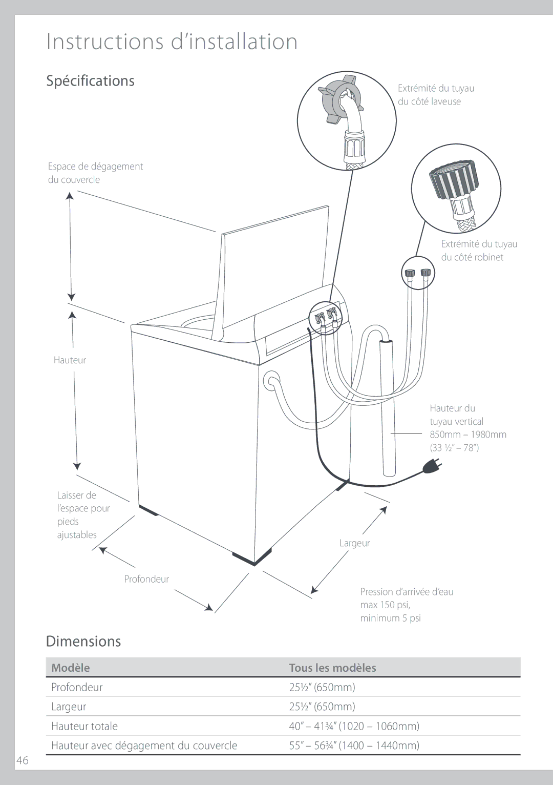 Fisher & Paykel IWL16 manual 4QÏDJGJDBUJPOT, 1SPGPOEFVS, Bshfvs, BvufvsUpubmf 