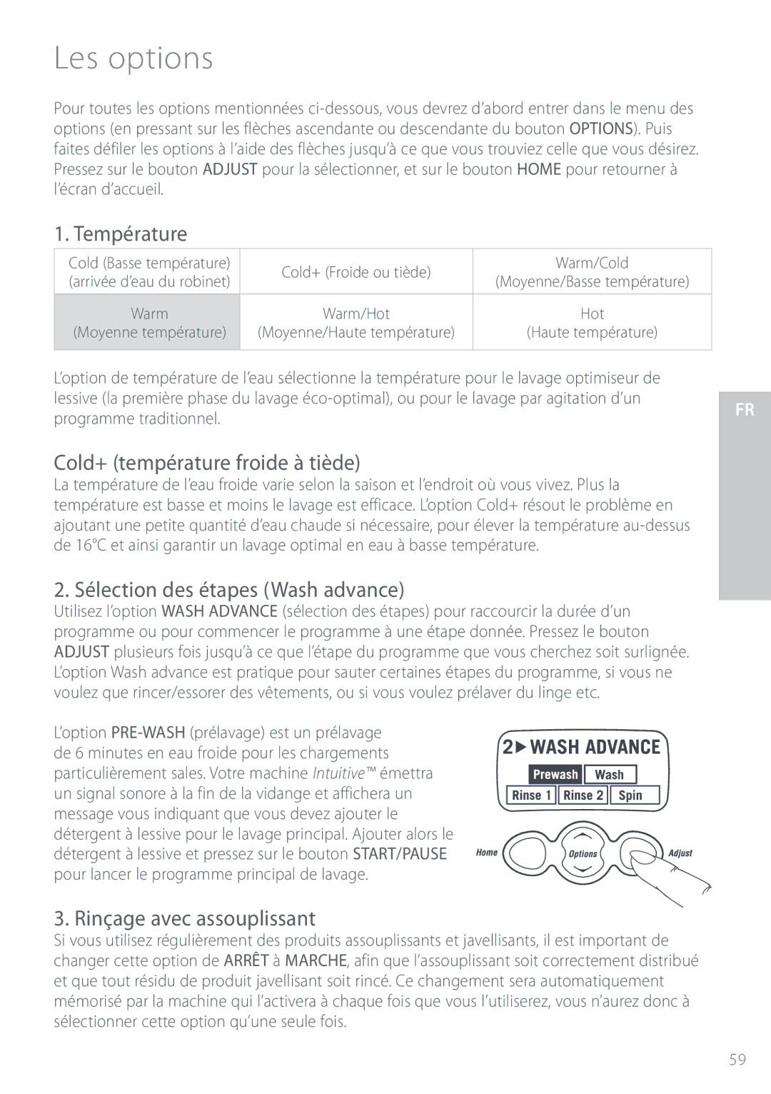 Fisher & Paykel IWL16 manual FtPqujpot, 5FNQÏSBUVSF, $Pme UfnqïsbuvsfGspjefËUjòef , 3JOÎBHFBWFDBTTPVQMJTTBOU 