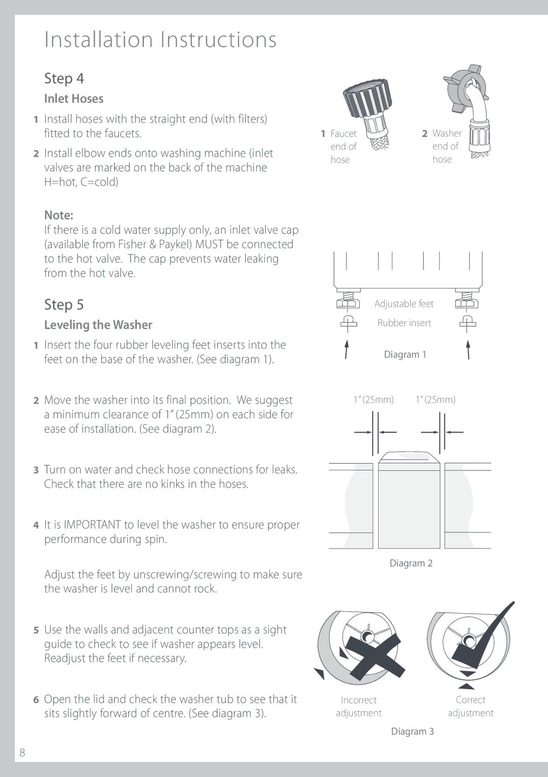 Fisher & Paykel IWL16 manual 4UFQ, 4UFQ, OmfuPtft, FWFMJOHUIF8BTIFS 