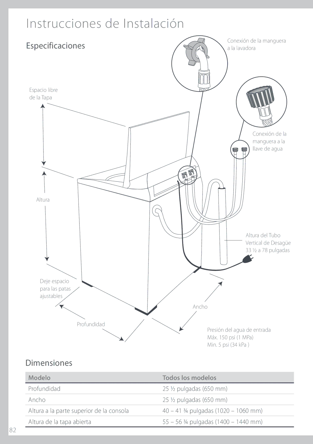 Fisher & Paykel IWL16 manual Tqfdjgjdbdjpoft, Jnfotjpoft, 1SPGVOEJEBE, Odip, MuvsbEfMbUbqbBcjfsub 