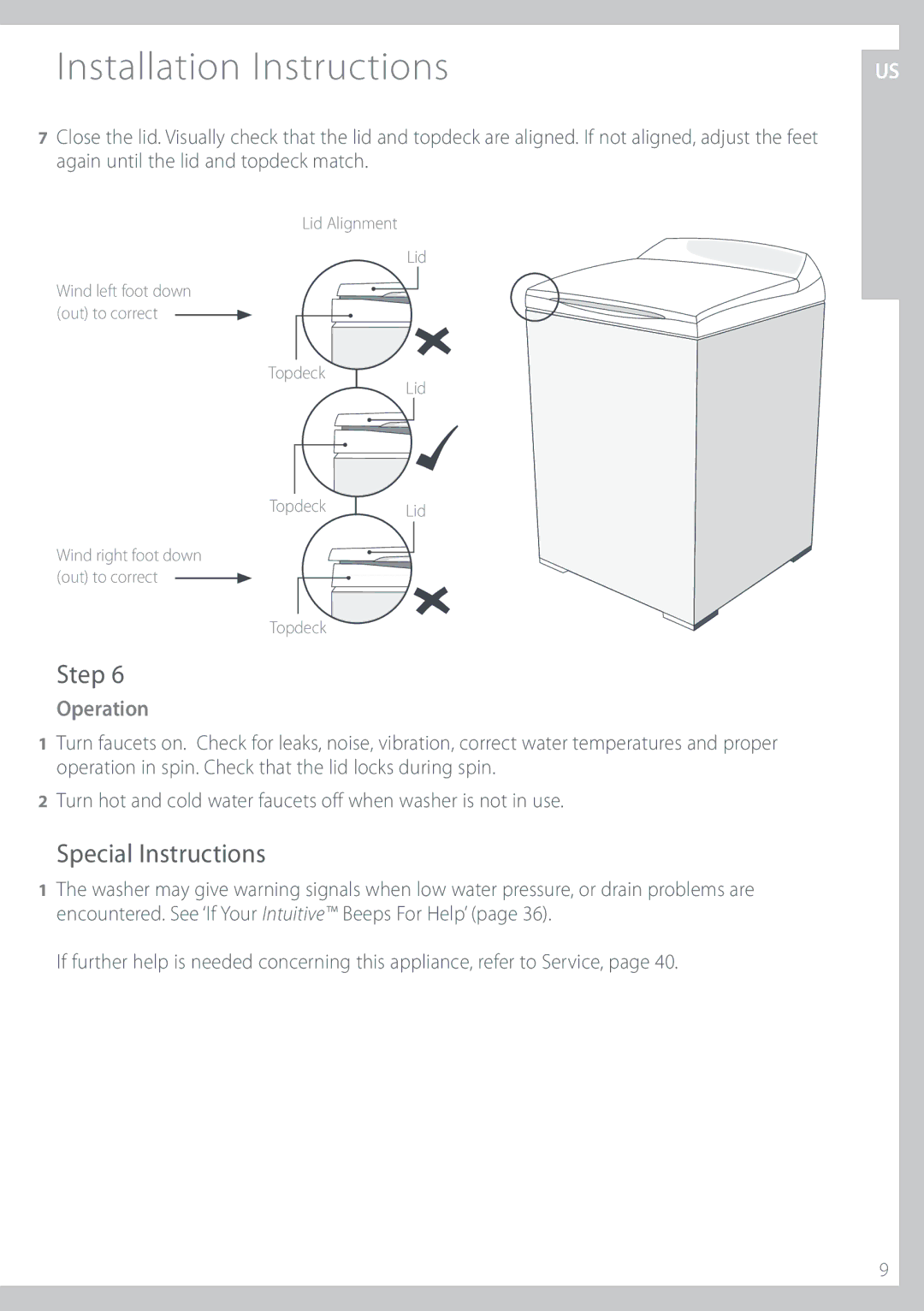 Fisher & Paykel IWL16 manual 4UFQ, 4QFDJBM*OTUSVDUJPOT, BhbjoVoujmUifMjeBoeUpqefdlNbudi, 0QFSBUJPO 