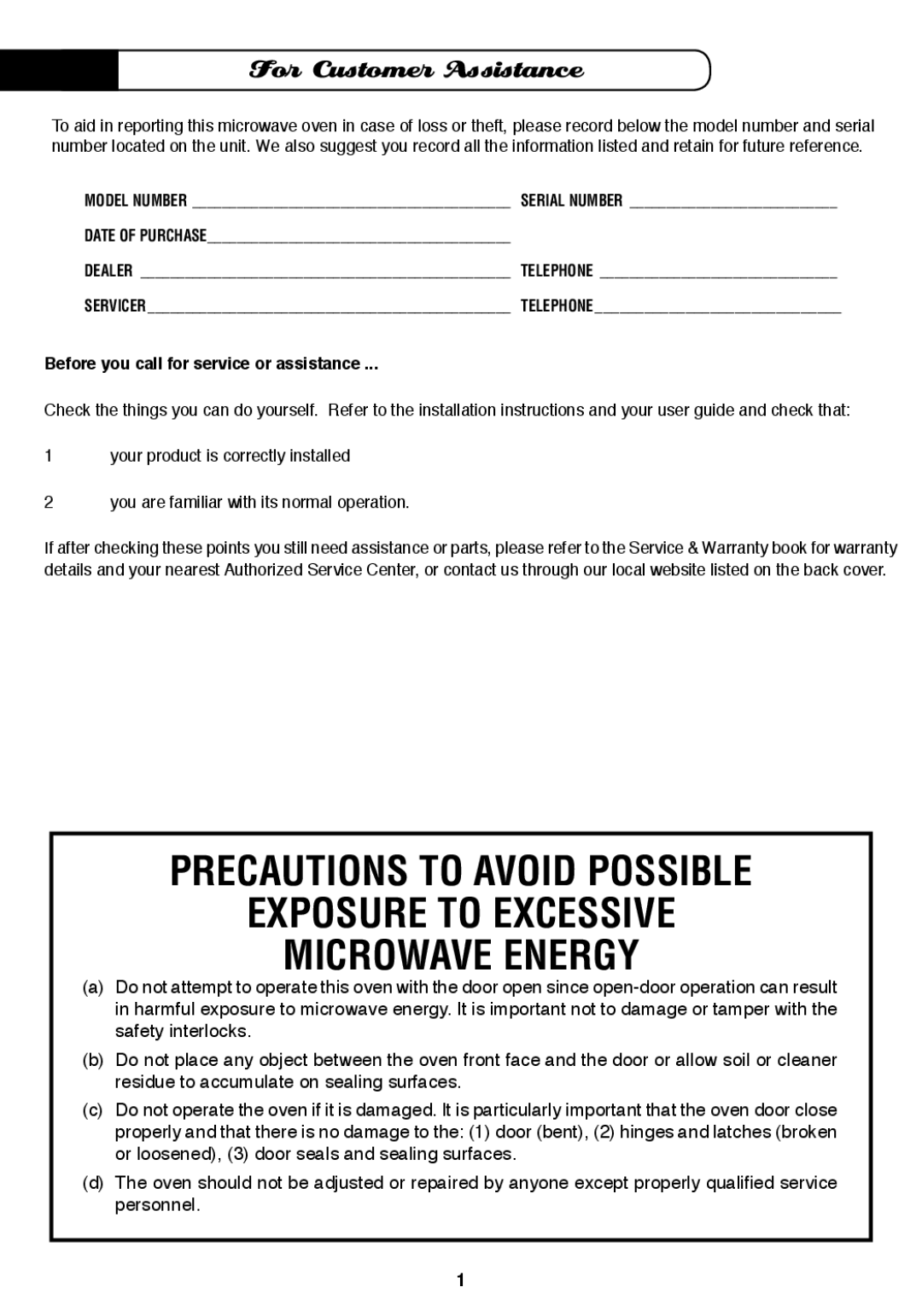 Fisher & Paykel MO-24SS installation instructions For Customer Assistance, Before you call for service or assistance 