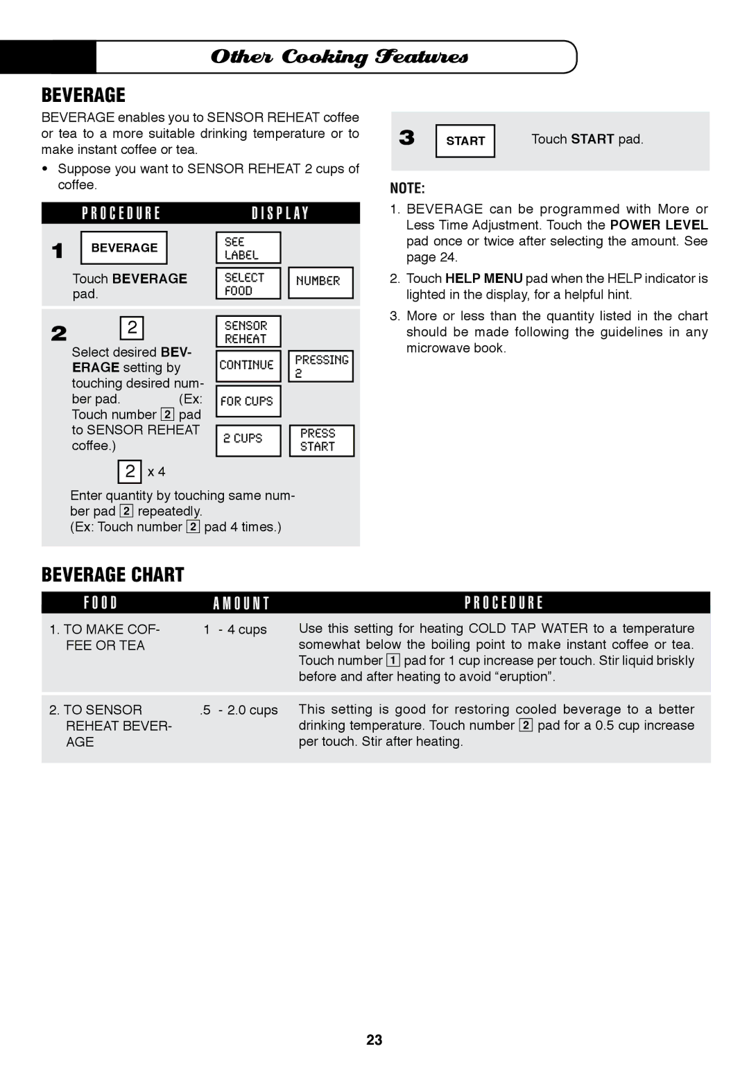 Fisher & Paykel MO-24SS installation instructions Beverage Chart, Touch Beverage 