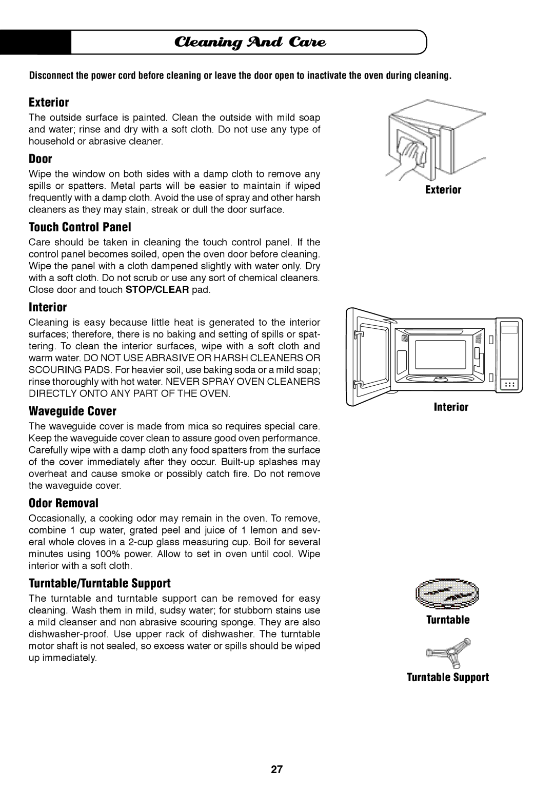 Fisher & Paykel MO-24SS installation instructions Cleaning And Care, Interior 