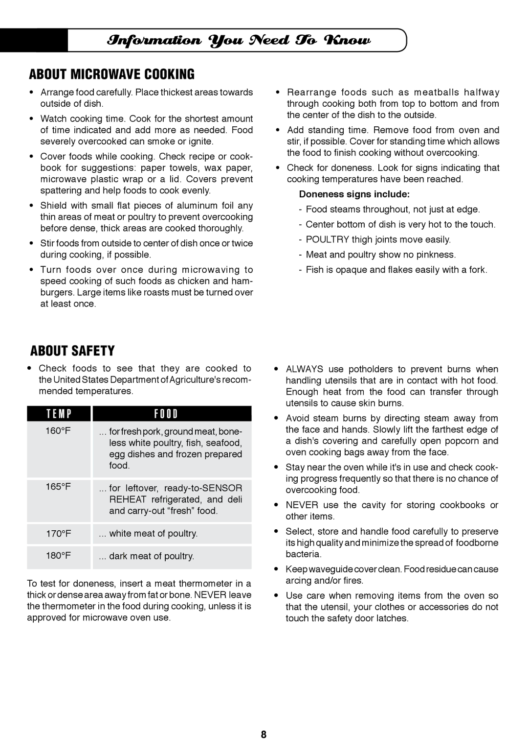 Fisher & Paykel MO-24SS installation instructions About Microwave Cooking, About Safety, M P O D, Doneness signs include 