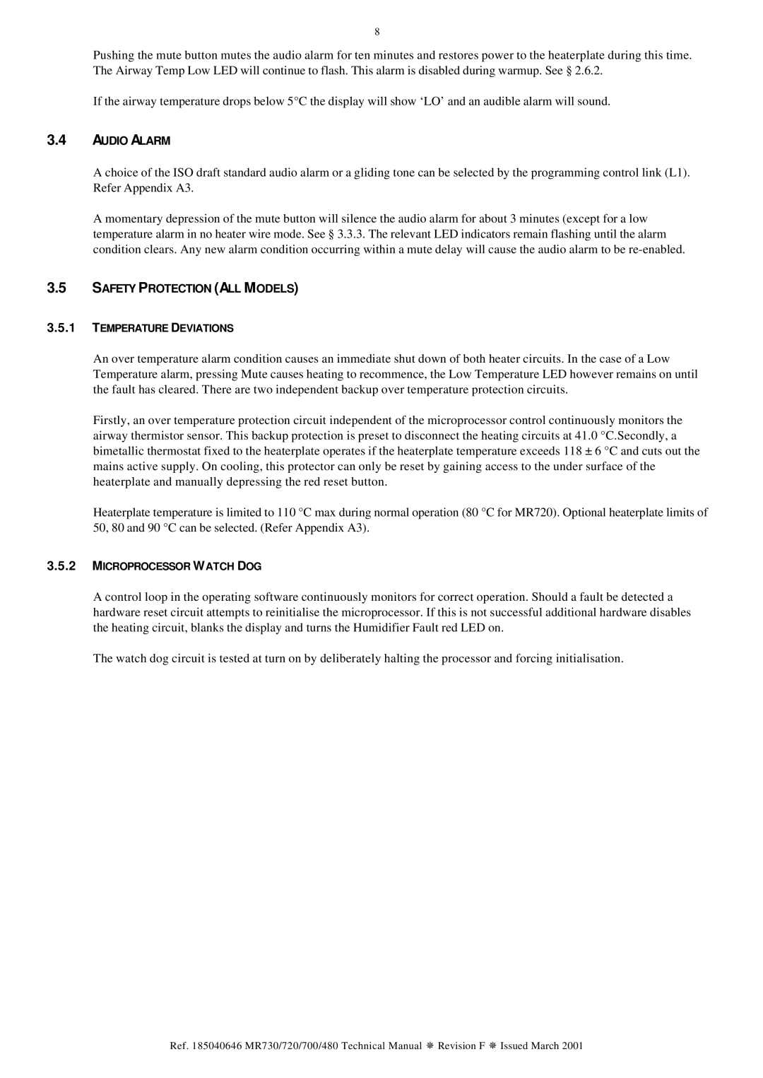 Fisher & Paykel MR480, MR720, MR730, MR700 technical manual Audio Alarm 