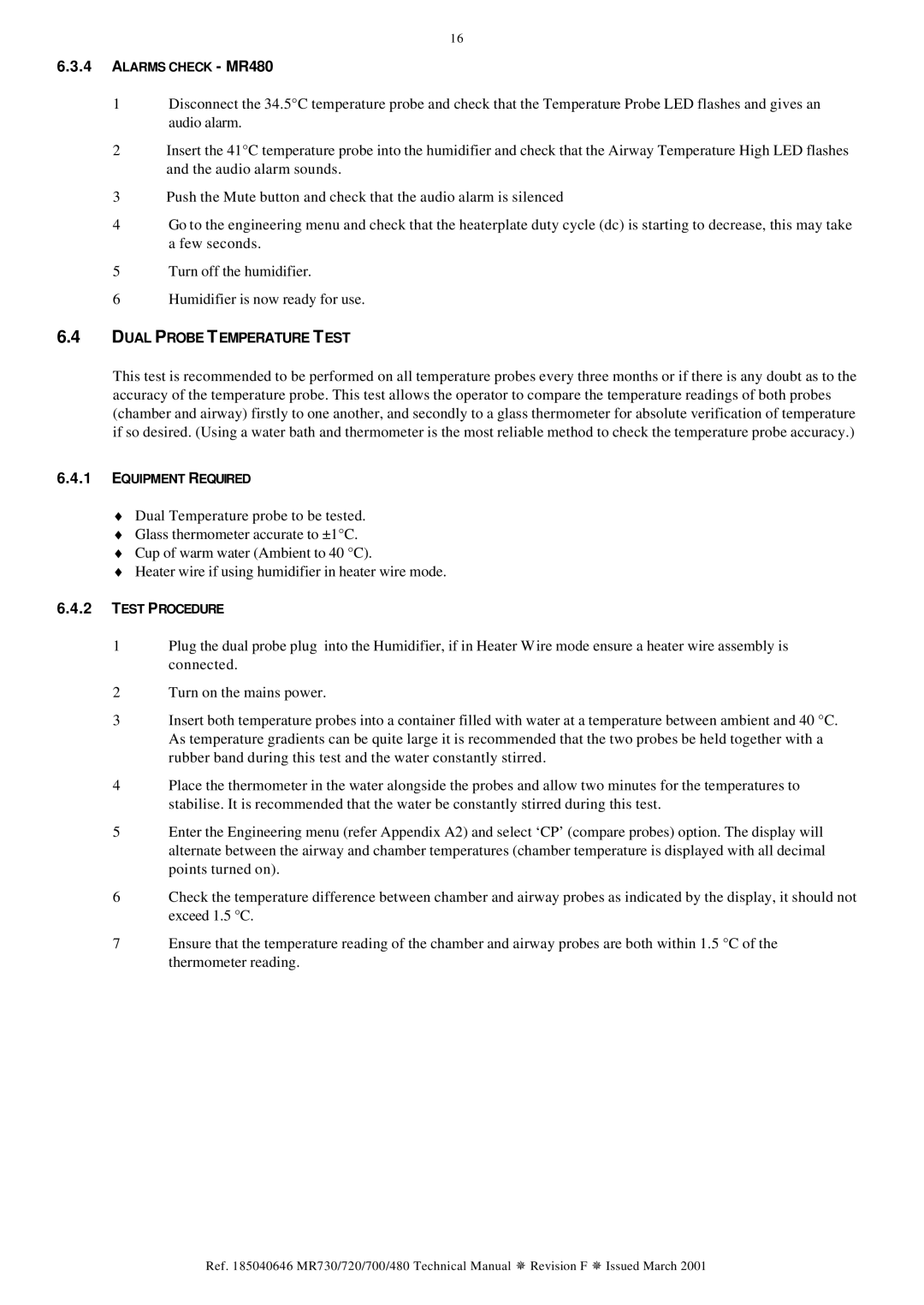 Fisher & Paykel MR480, MR720, MR730, MR700 technical manual Dual Probe Temperature Test 