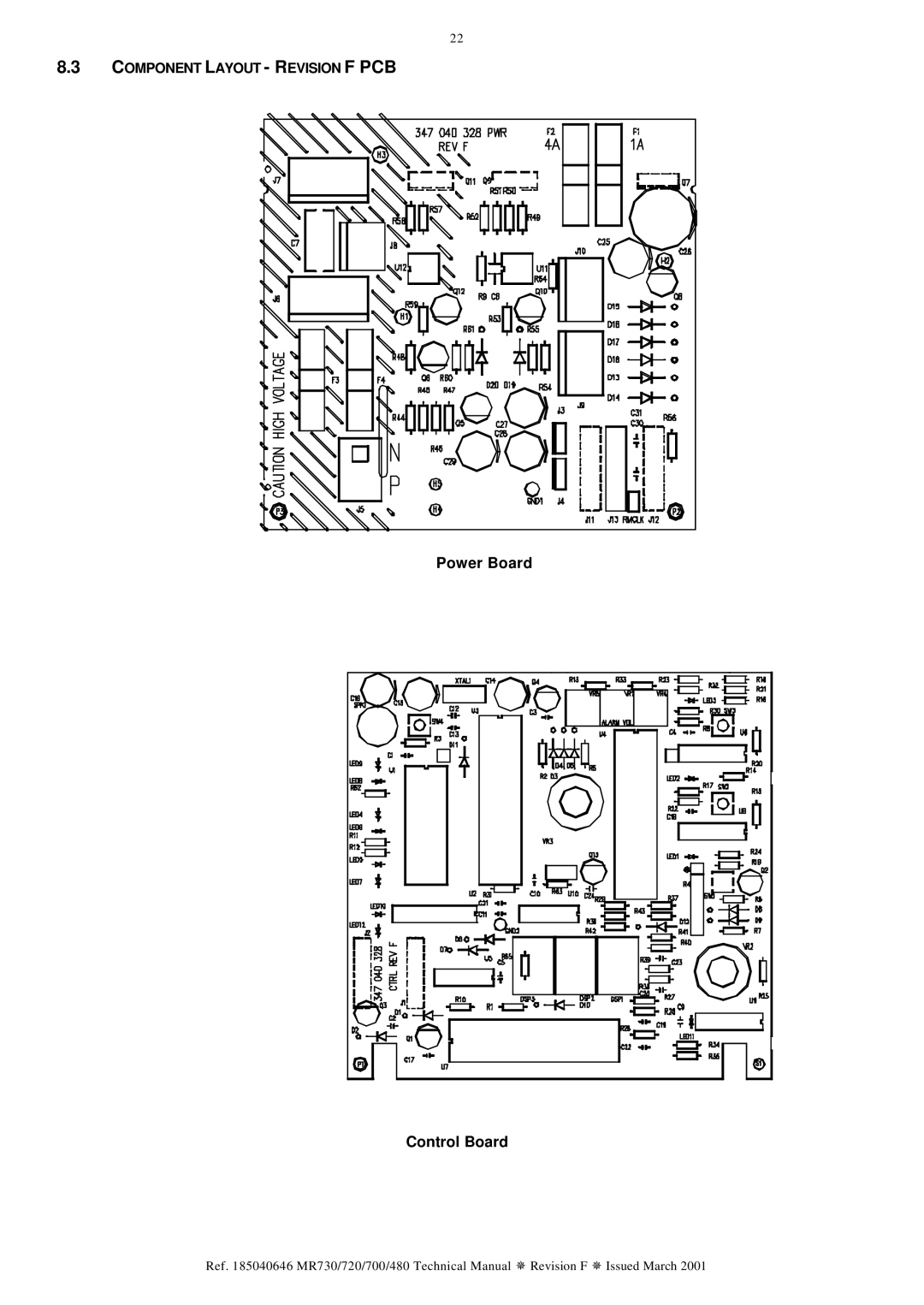 Fisher & Paykel MR720, MR730, MR480, MR700 technical manual Component Layout Revision F PCB 