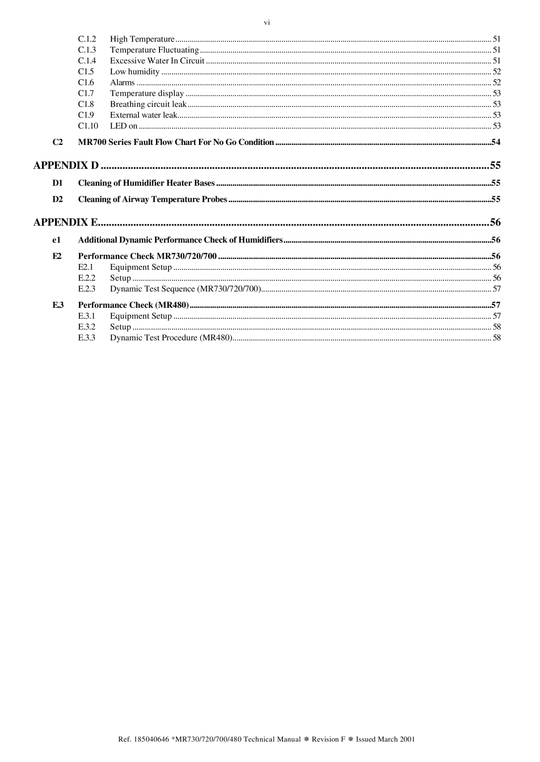 Fisher & Paykel MR480, MR720, MR730, MR700 technical manual Appendix D 