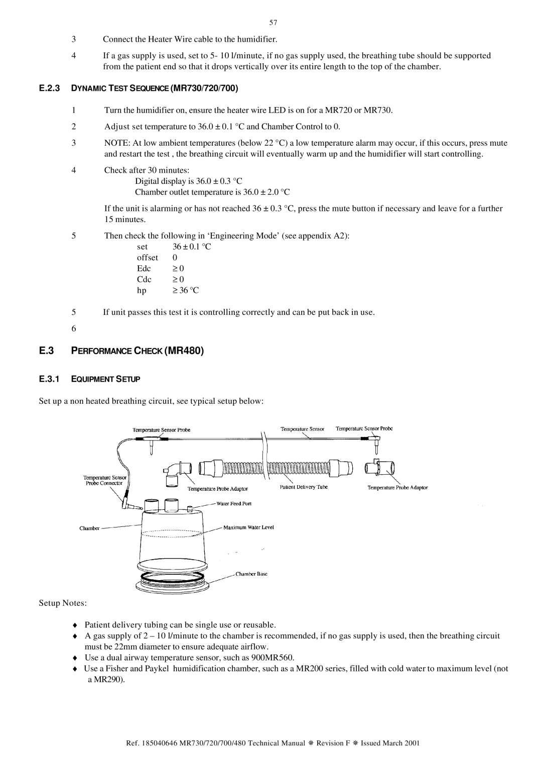 Fisher & Paykel MR700, MR720, MR480 technical manual Dynamic Test Sequence MR730/720/700 