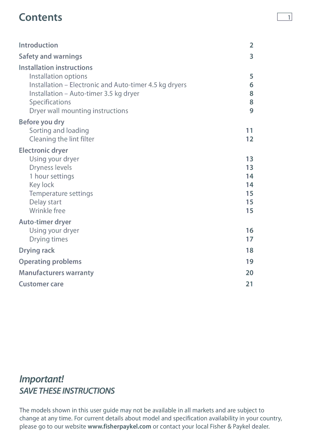 Fisher & Paykel NZ AU installation instructions Contents 