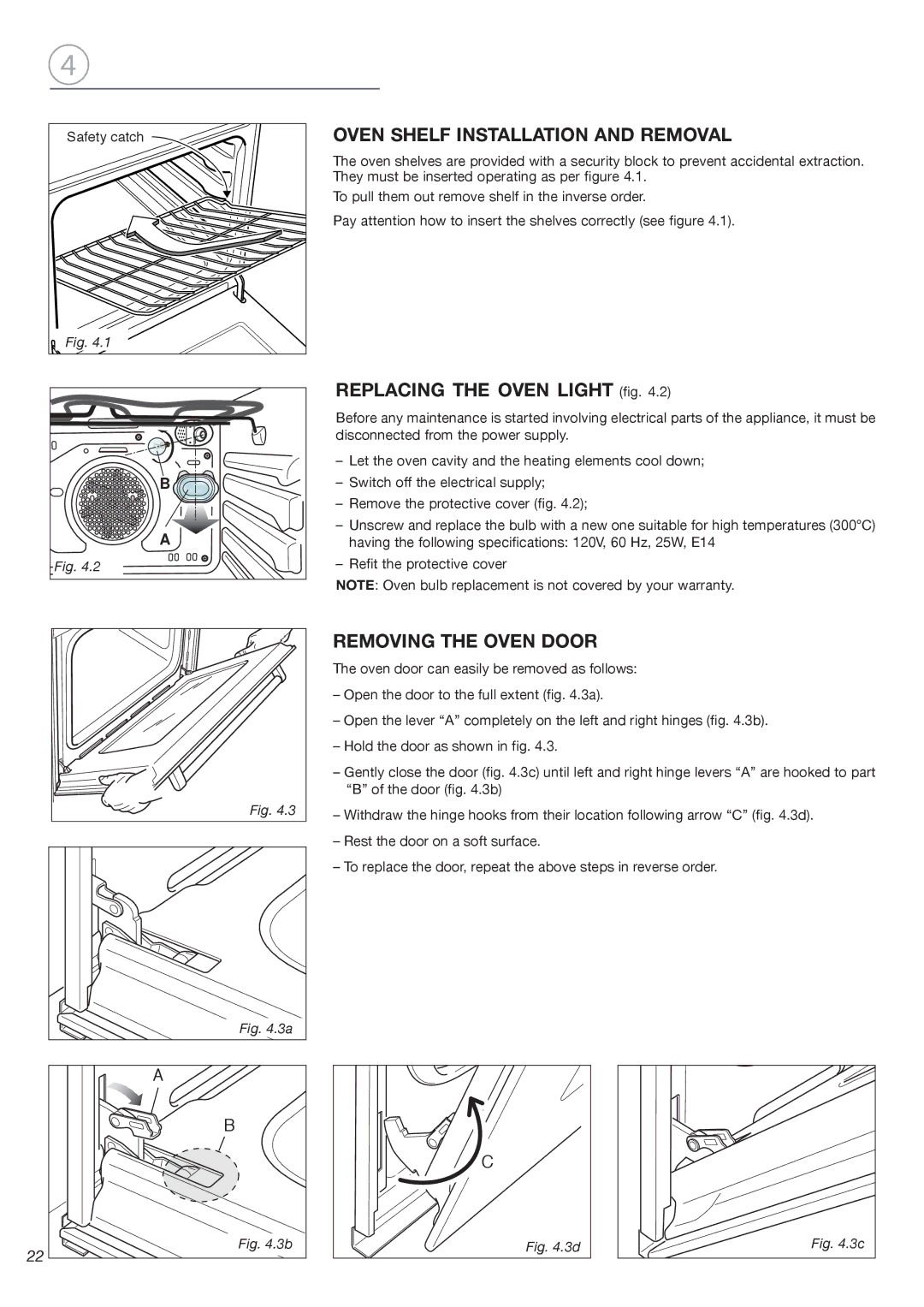 Fisher & Paykel OB24SDPX installation instructions Oven Shelf Installation and Removal, Removing the Oven Door 