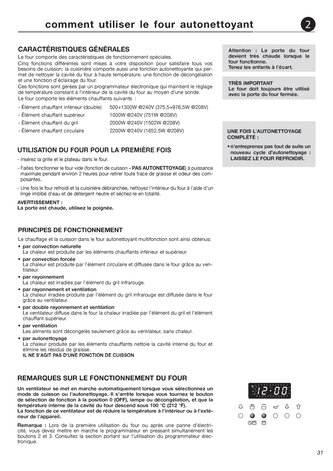 Fisher & Paykel OB24SDPX installation instructions Comment utiliser le four autonettoyant, Caractéristiques Générales 