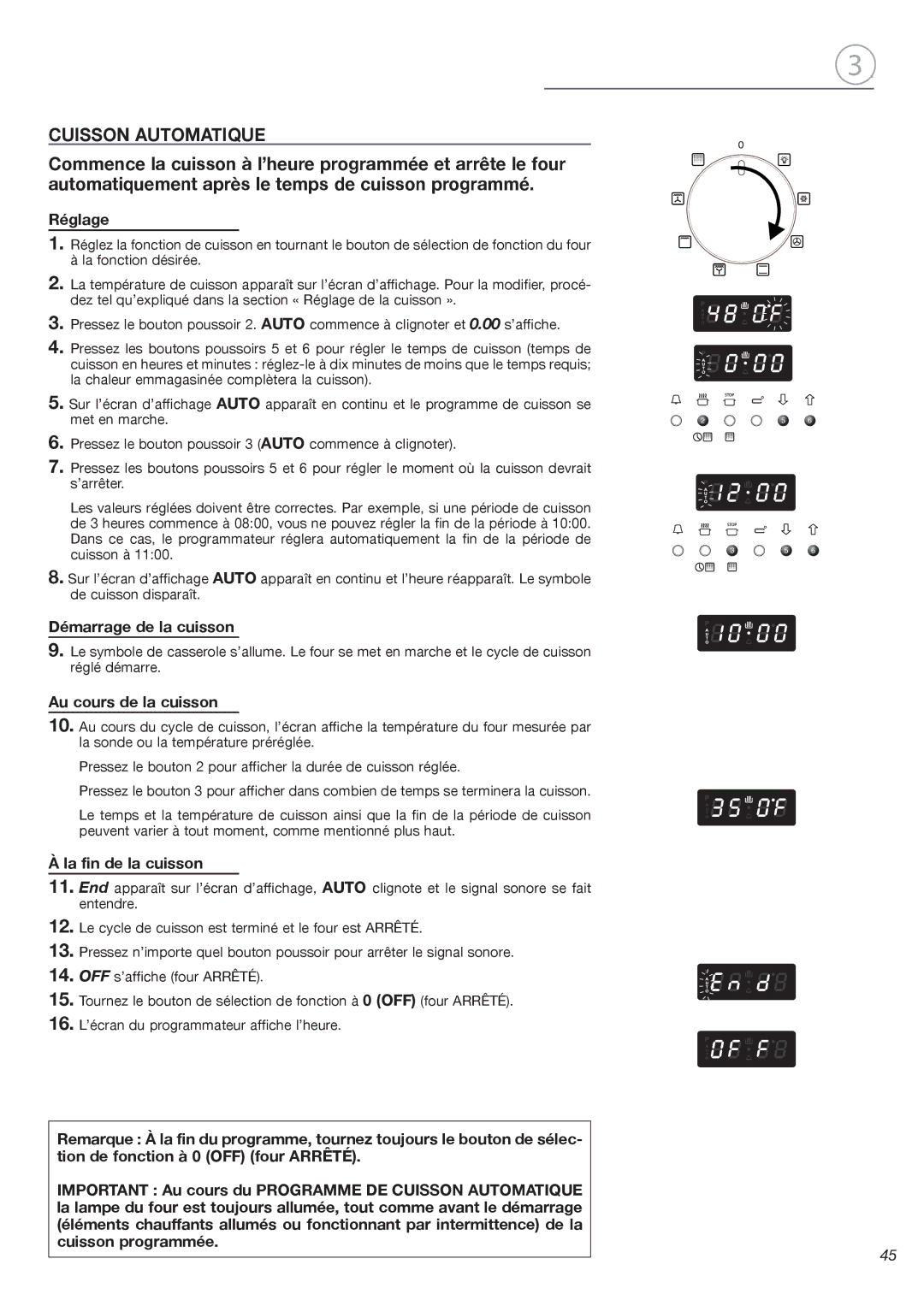 Fisher & Paykel OB24SDPX installation instructions Cuisson Automatique, Démarrage de la cuisson 