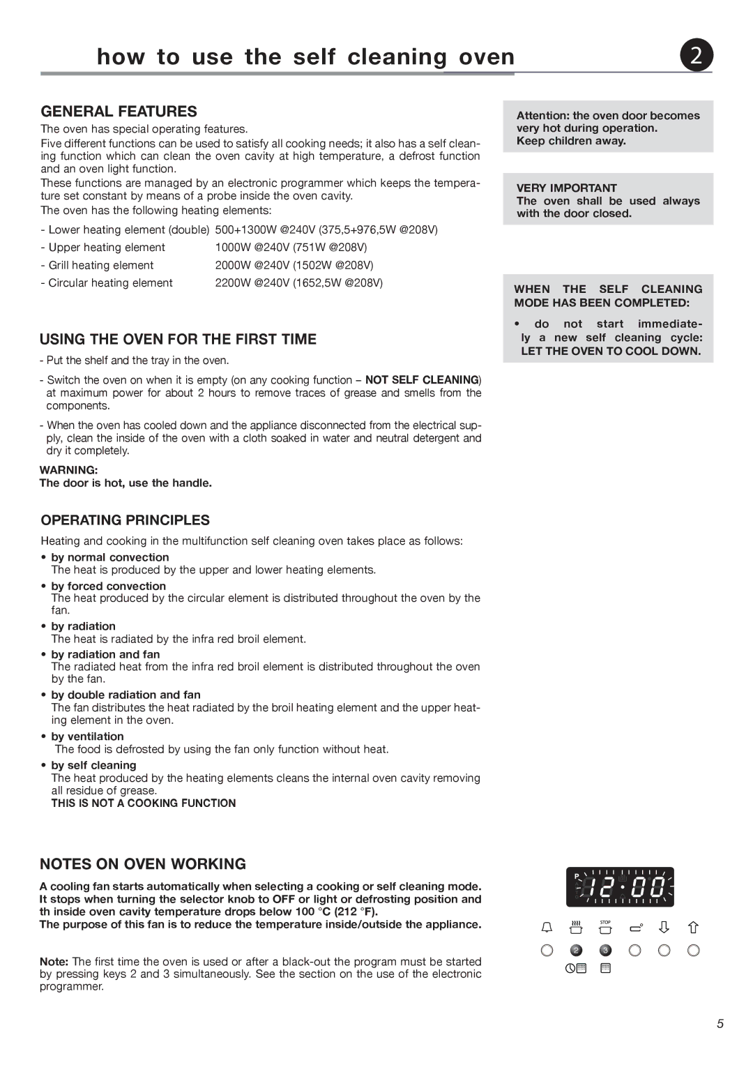 Fisher & Paykel OB24SDPX installation instructions How to use the self cleaning oven, General Features 