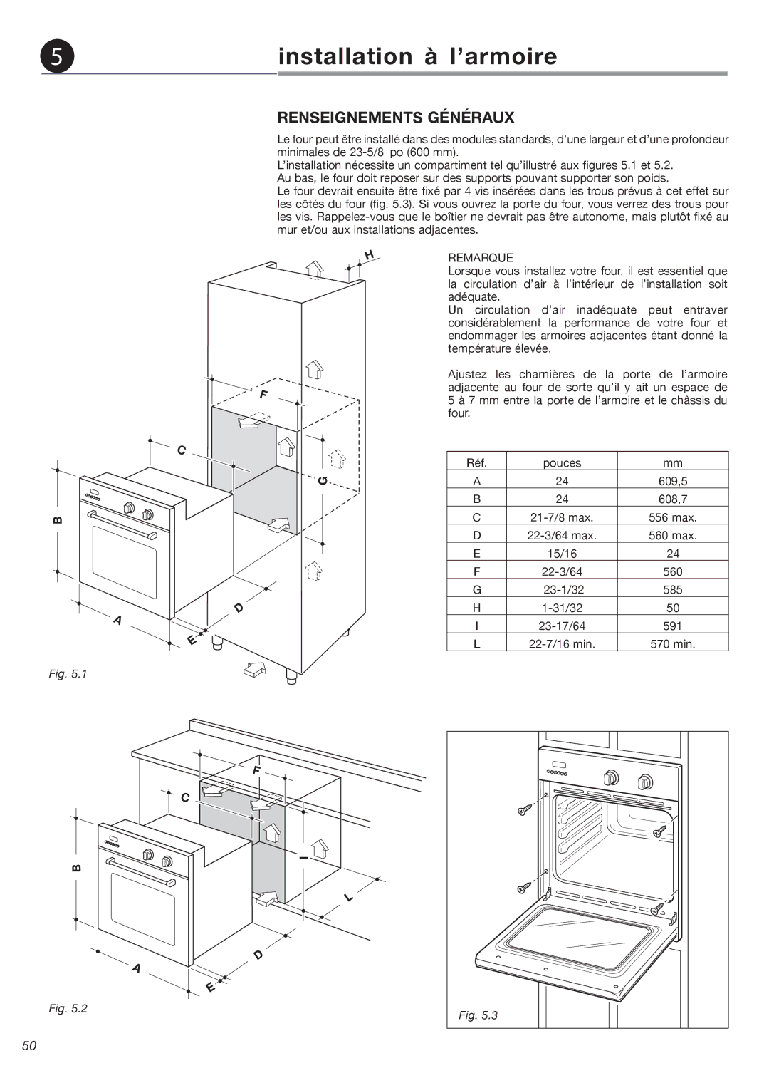 Fisher & Paykel OB24SDPX installation instructions Installation à l’armoire, Renseignements Généraux 