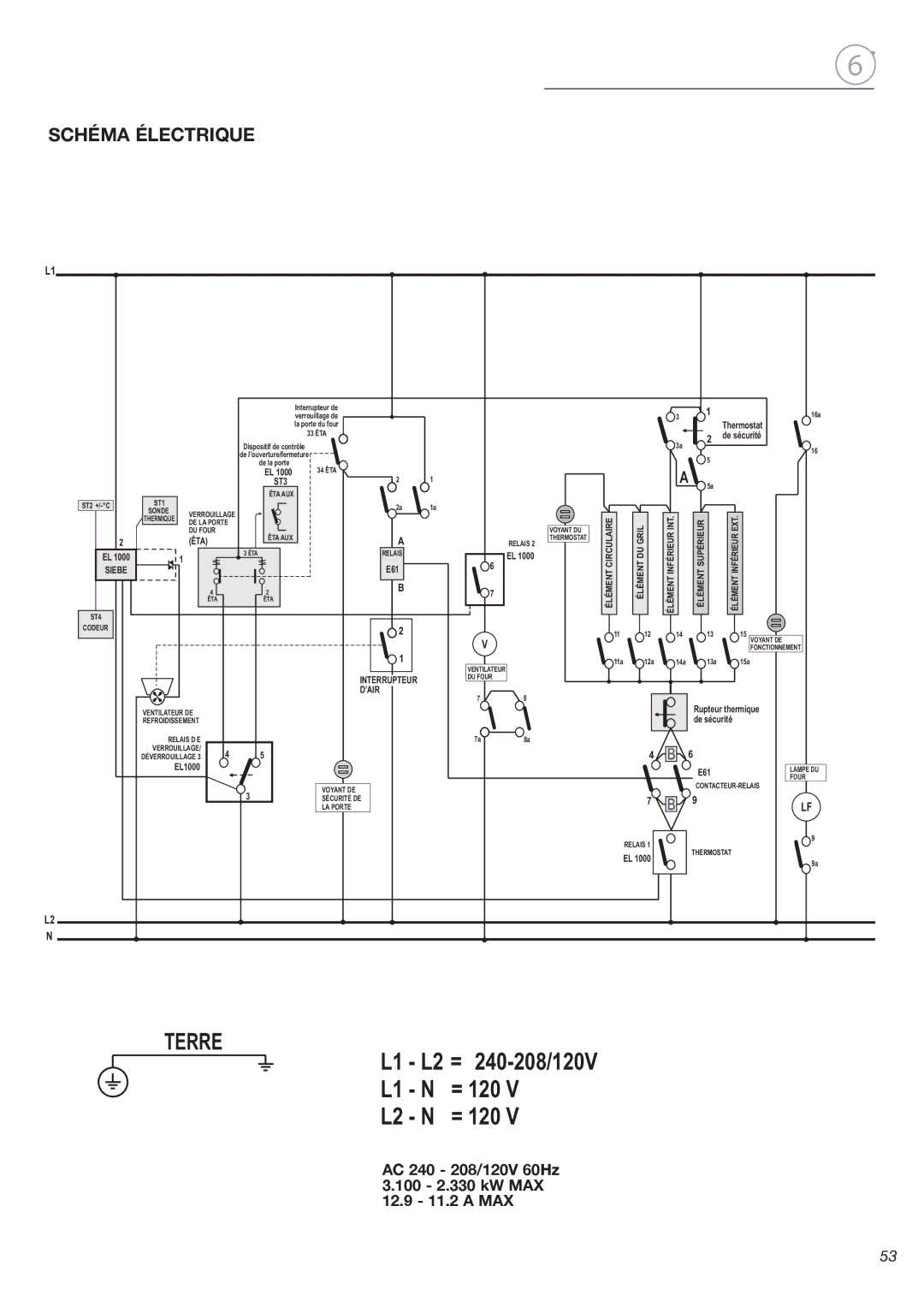 Fisher & Paykel OB24SDPX installation instructions Schéma Électrique, ’Air 