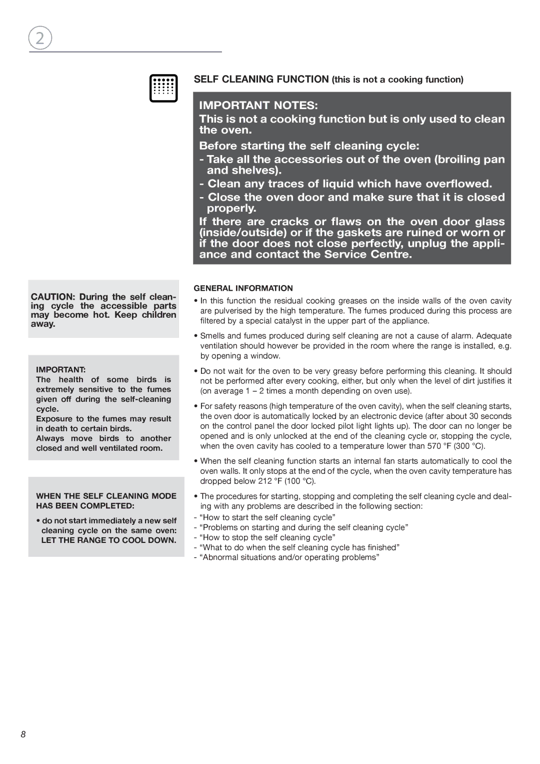 Fisher & Paykel OB24SDPX installation instructions Important Notes, Self Cleaning Function this is not a cooking function 