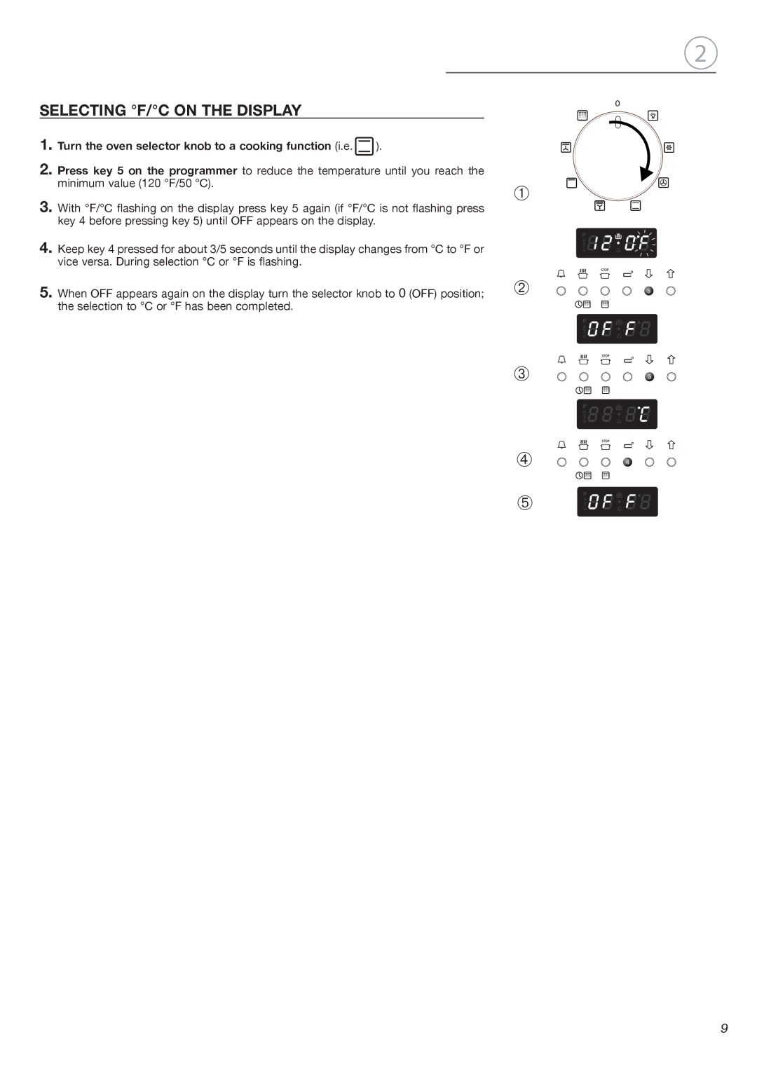 Fisher & Paykel OB24SDPX Selecting F/C on the Display, Turn the oven selector knob to a cooking function i.e 