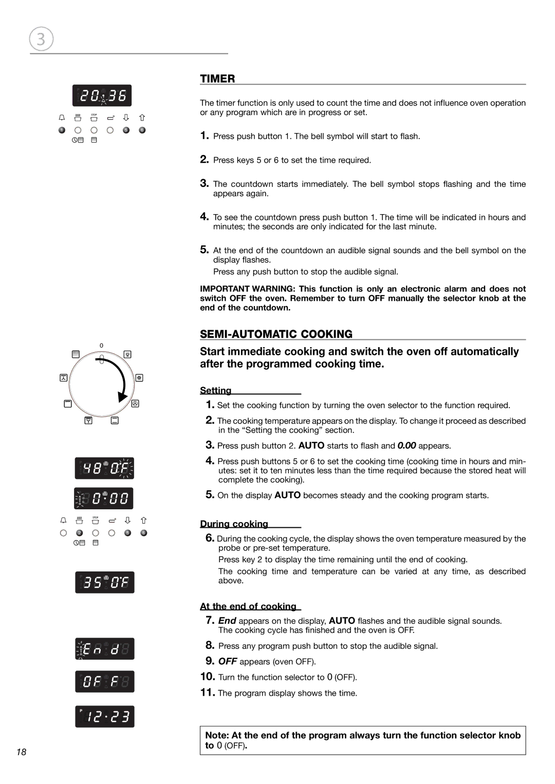 Fisher & Paykel OB24SDPX Timer, SEMI-AUTOMATIC Cooking, Setting, During cooking, At the end of cooking 