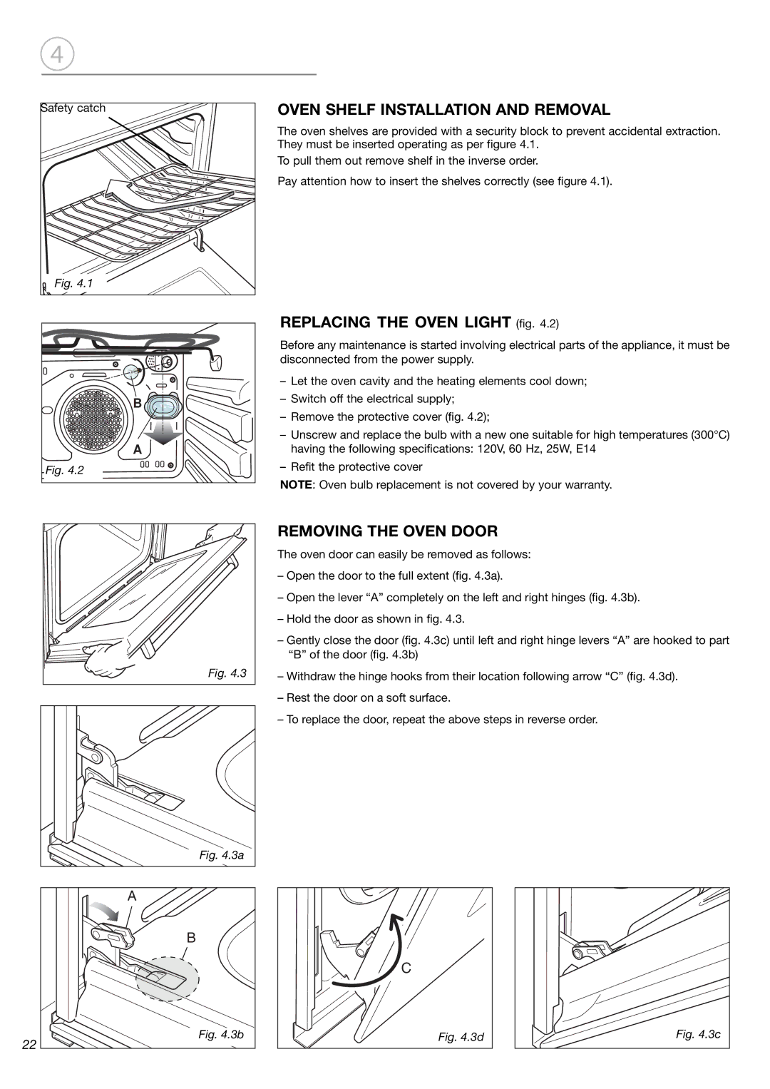 Fisher & Paykel OB24SDPX installation instructions Oven Shelf Installation and Removal, Removing the Oven Door 