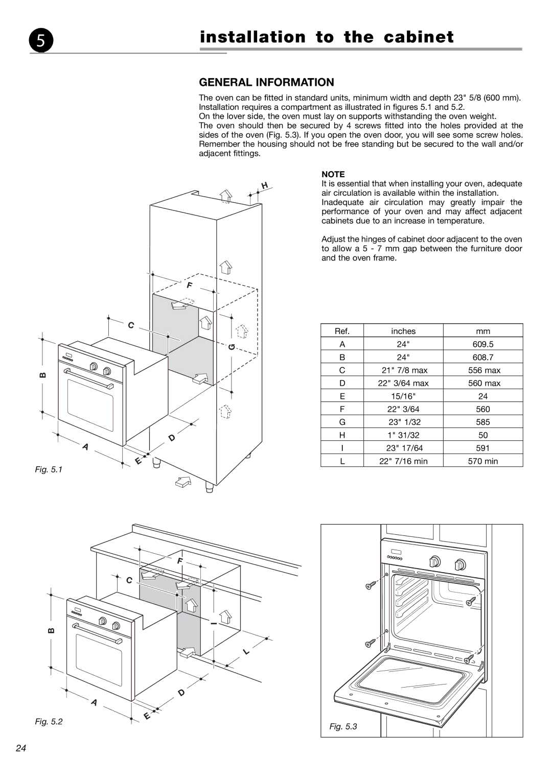 Fisher & Paykel OB24SDPX installation instructions Installation to the cabinet, General Information 