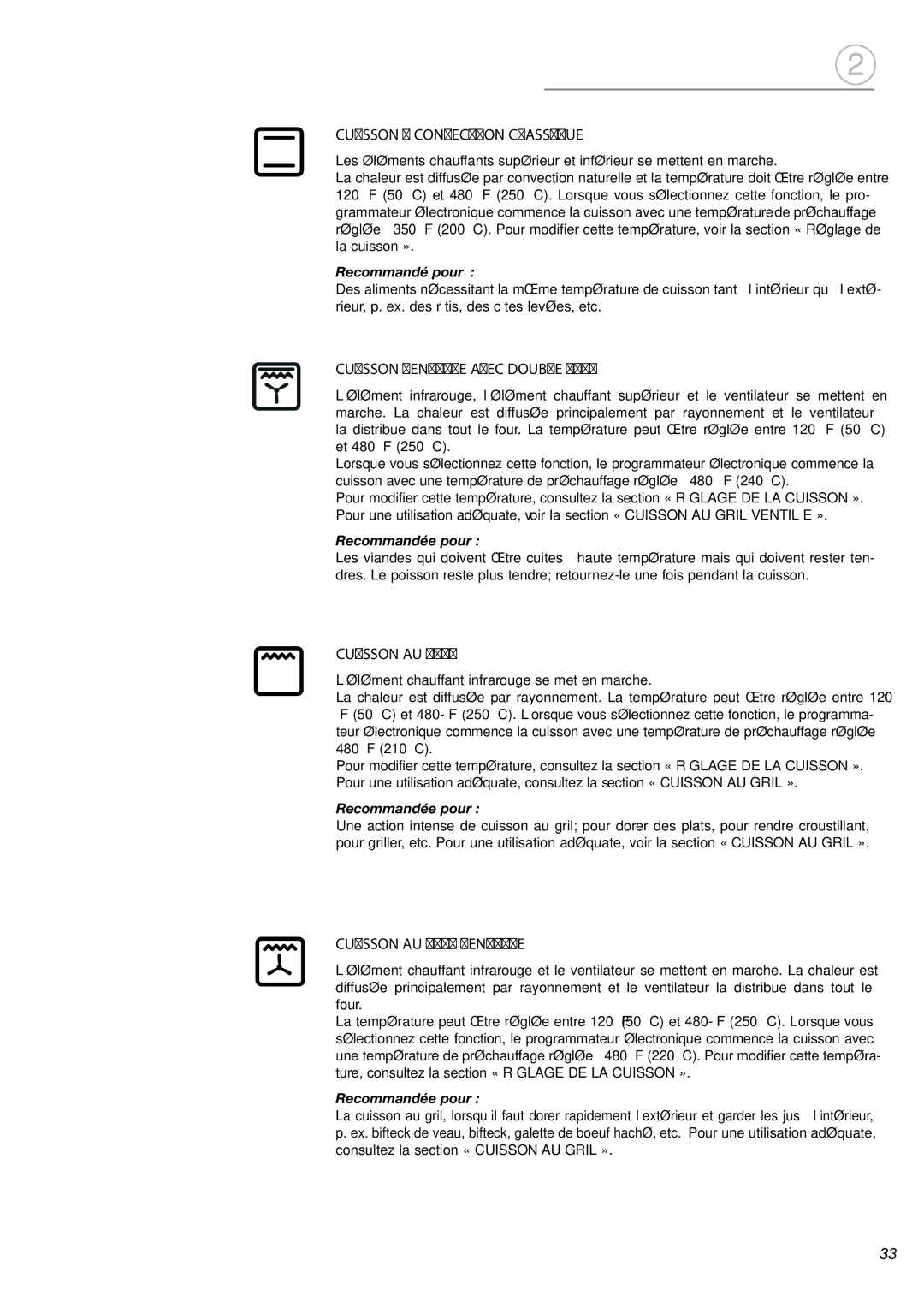 Fisher & Paykel OB24SDPX installation instructions Cuisson AU Gril Ventilée 